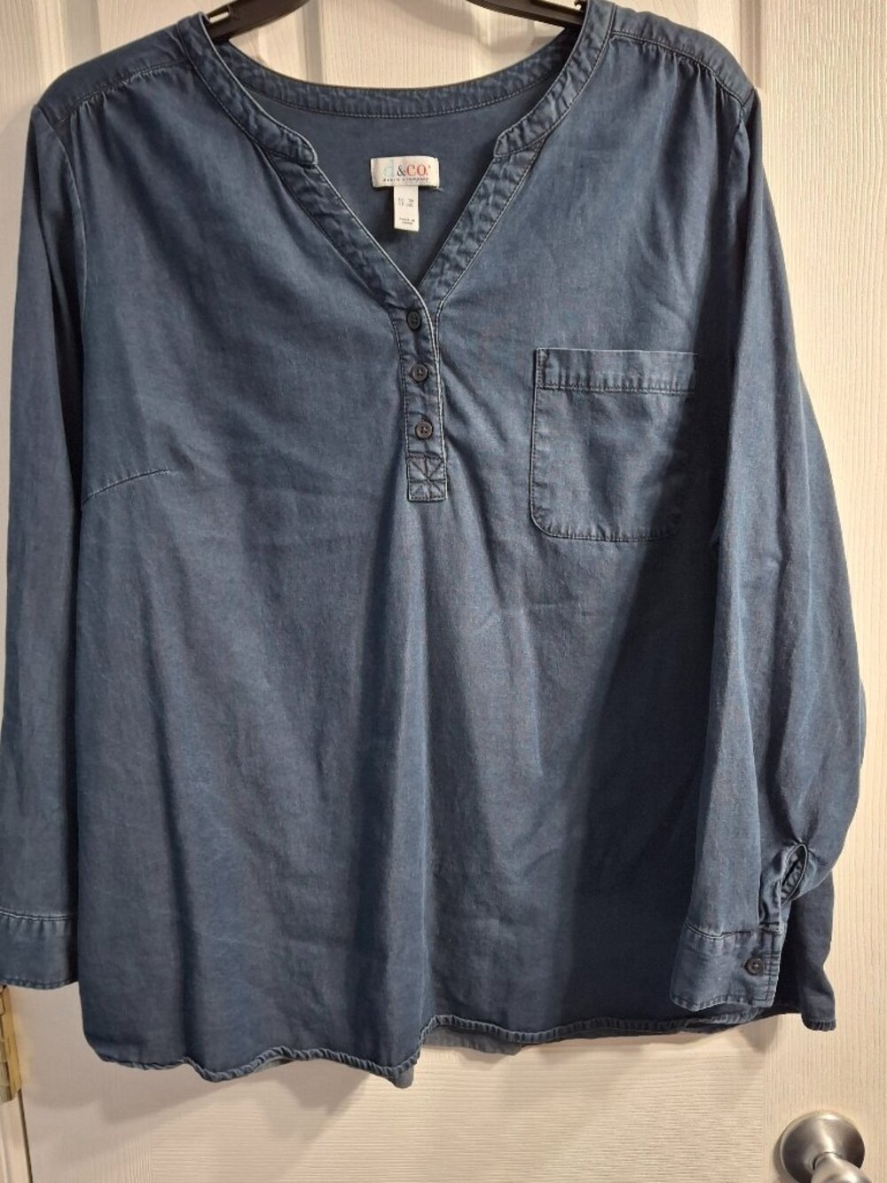 Denim and Company Tunic Blouse, Dark Wash